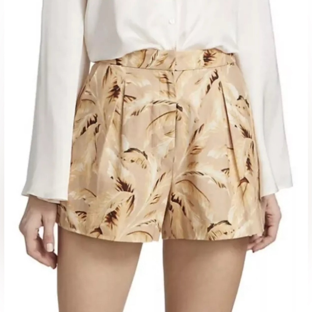 L'AGENCE Vittoria Palm Leaf Linen Pleated High Waist Shorts Honey Multi